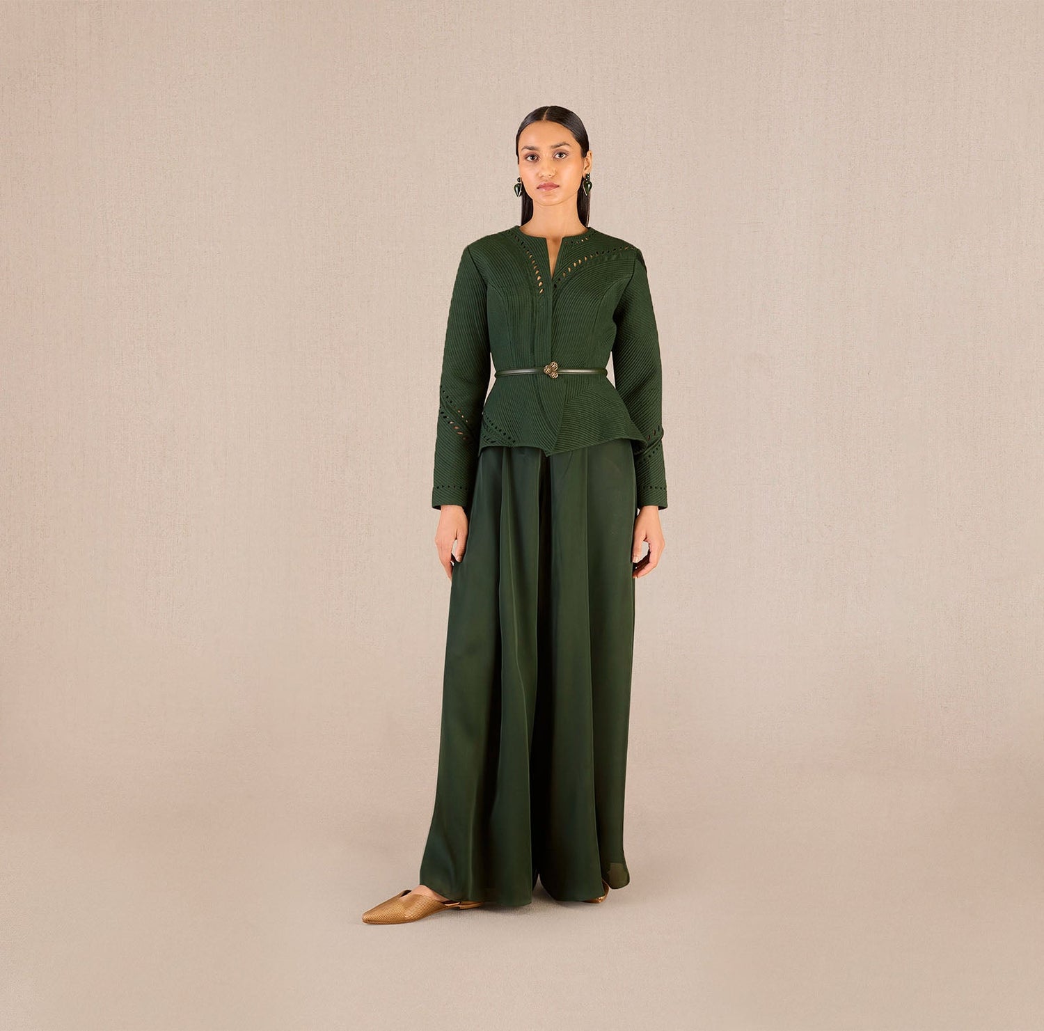 Chanderi Rifat Jacket Set – Green