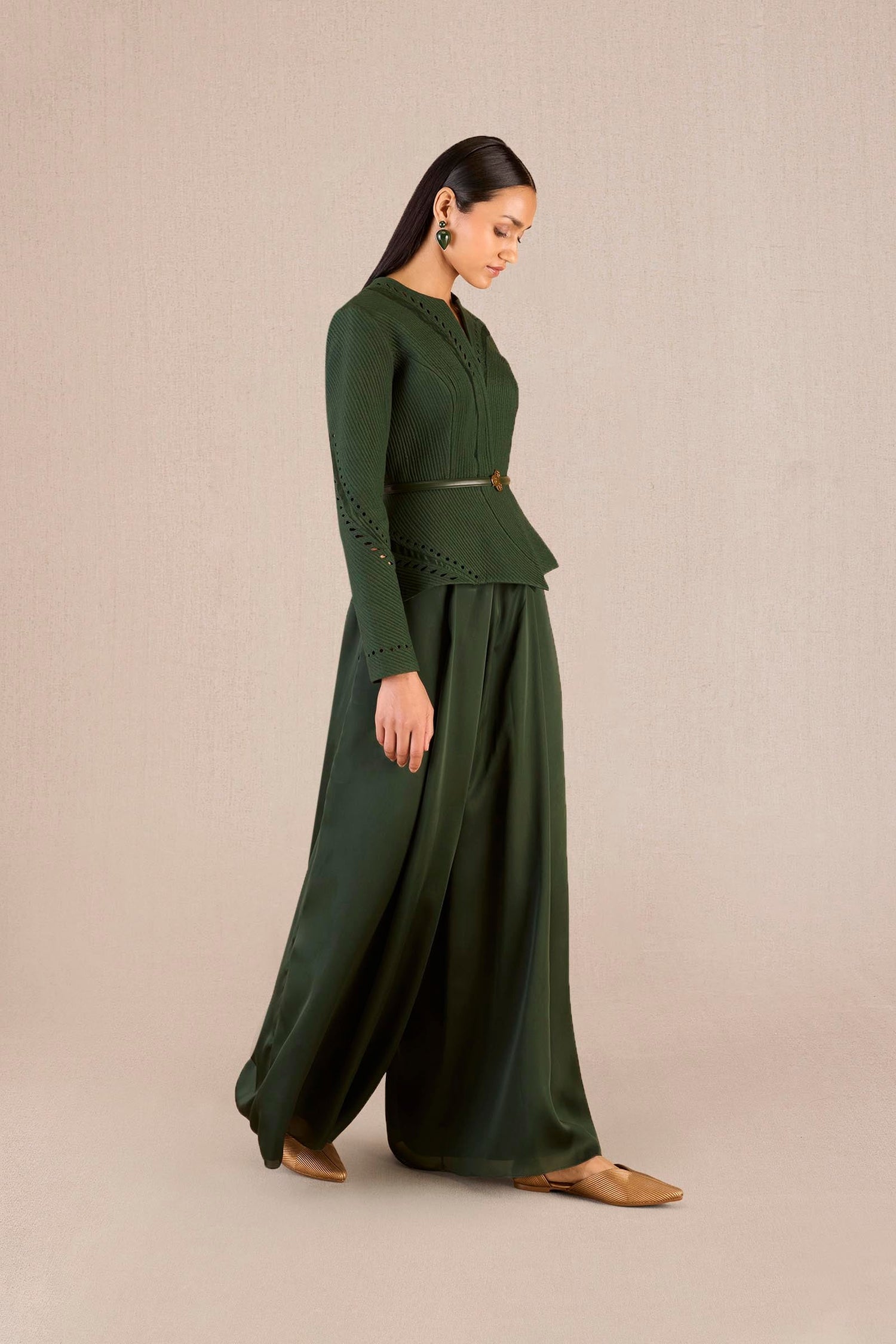 Chanderi Rifat Jacket Set – Green