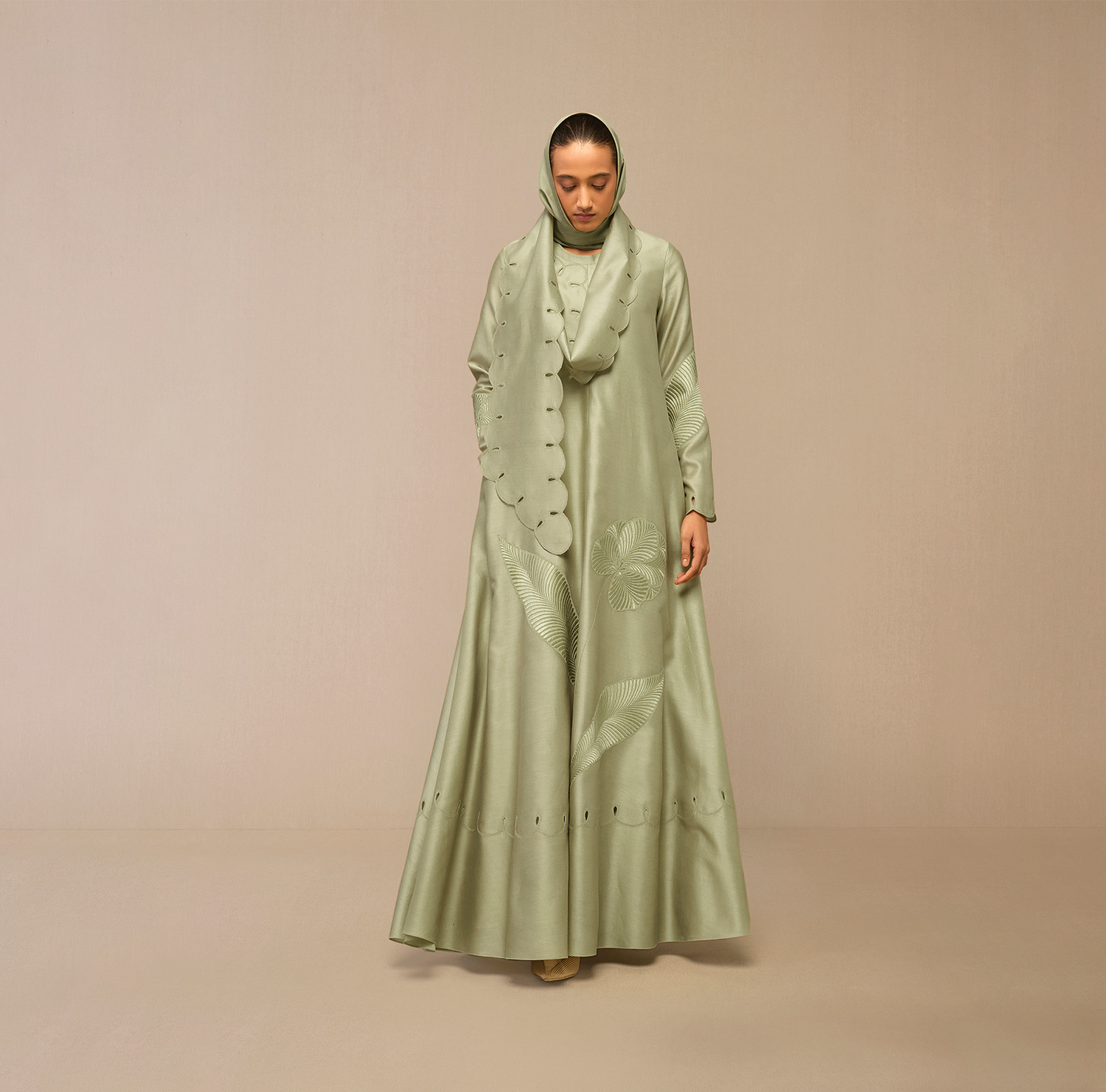 Chanderi Zainat Abaya – Green