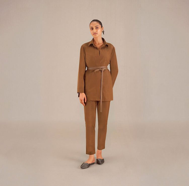 Aidah Shirt Co Ord Set - Clay