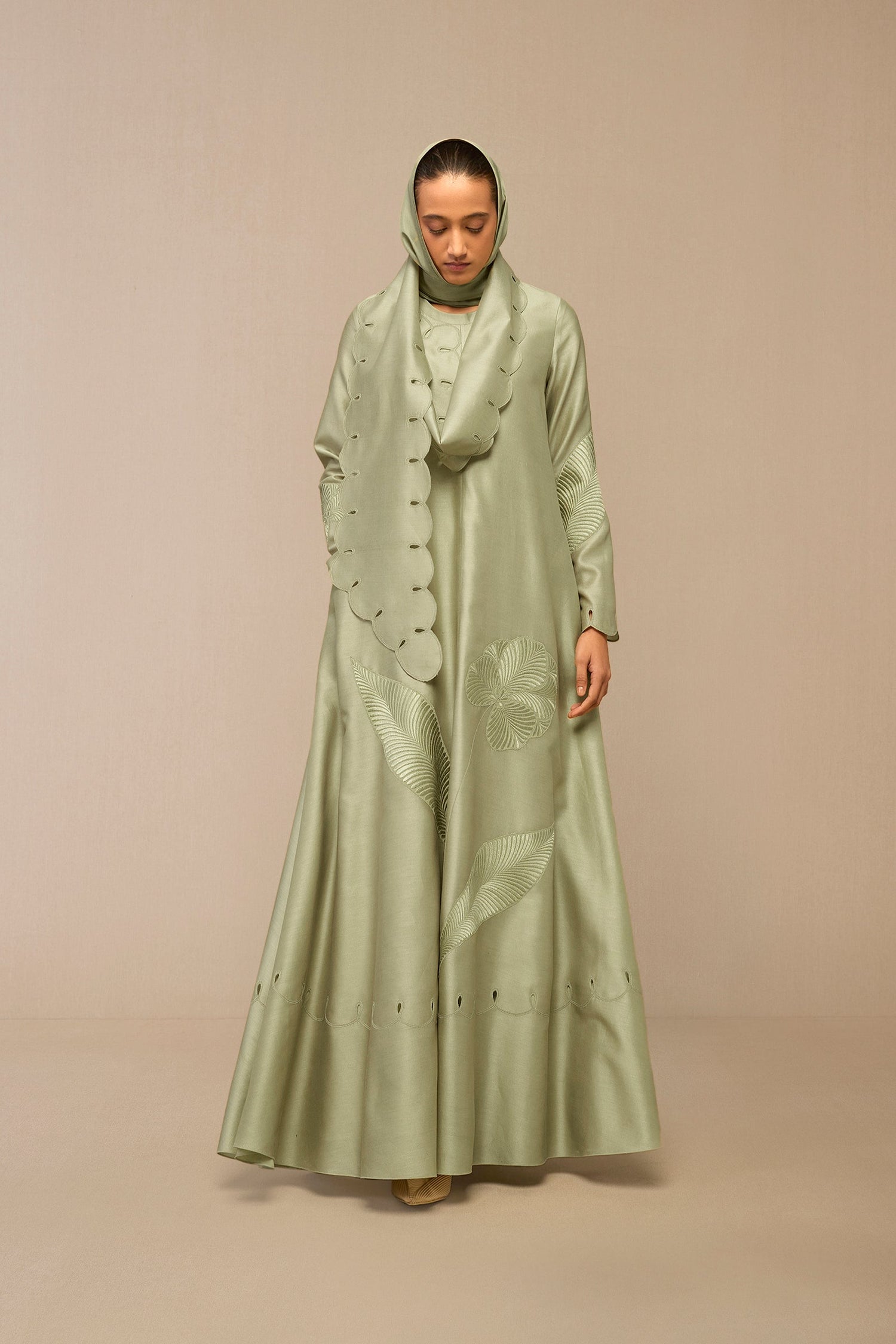 Chanderi Zainat Abaya – Green