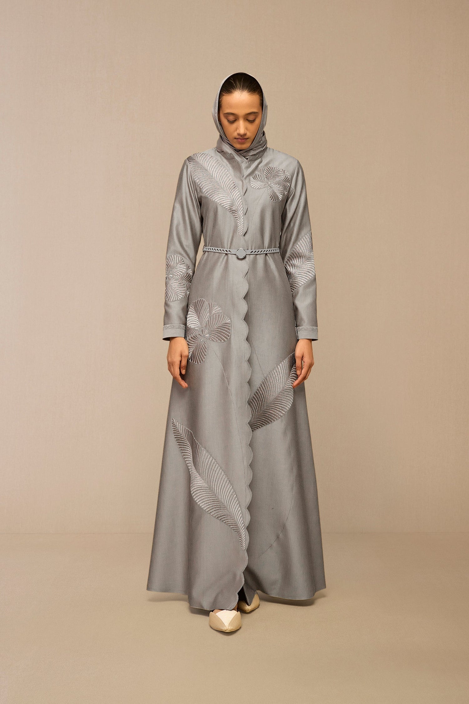 Chanderi Gul Abaya – Grey