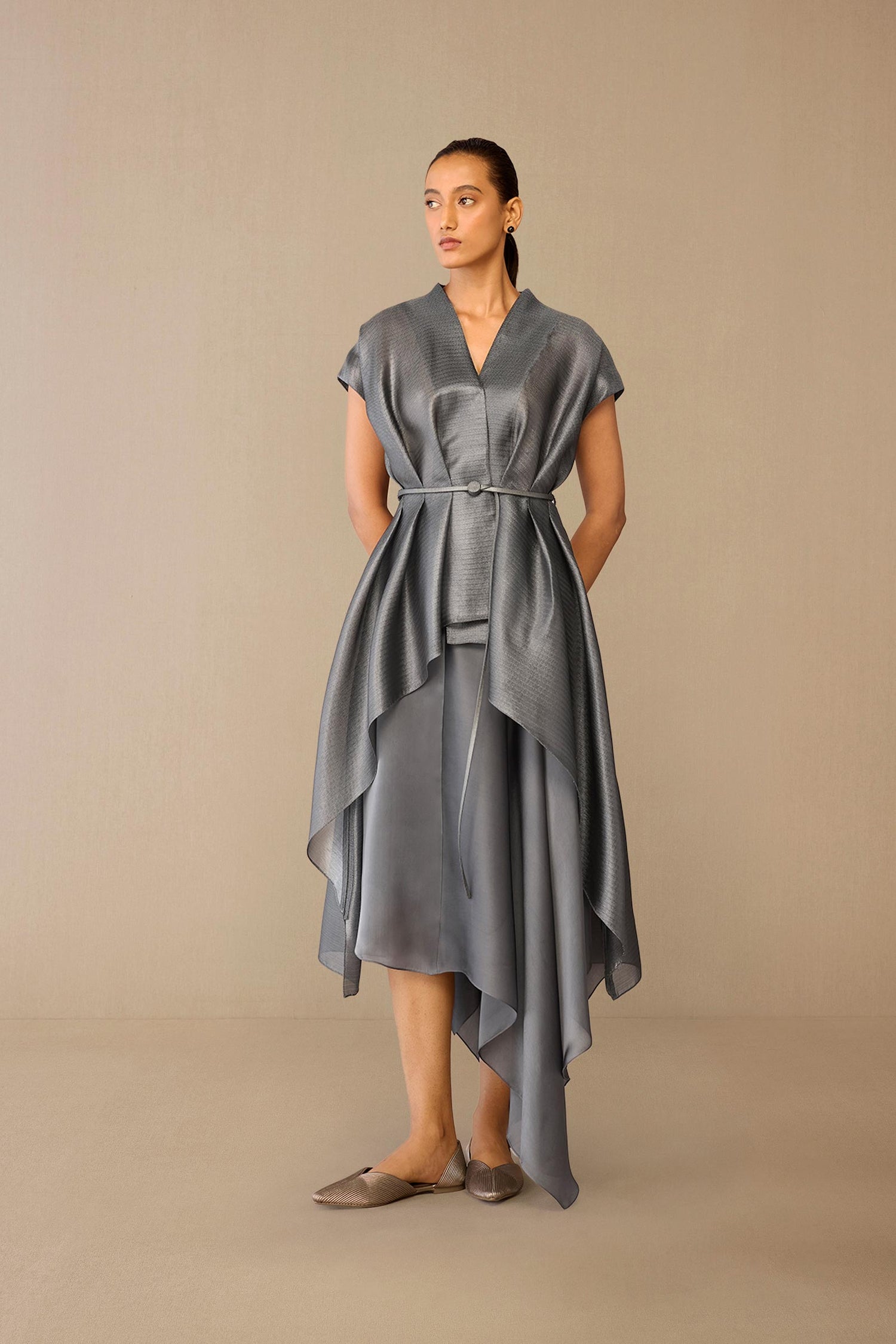 Silk Amalea Jacket Set – Grey
