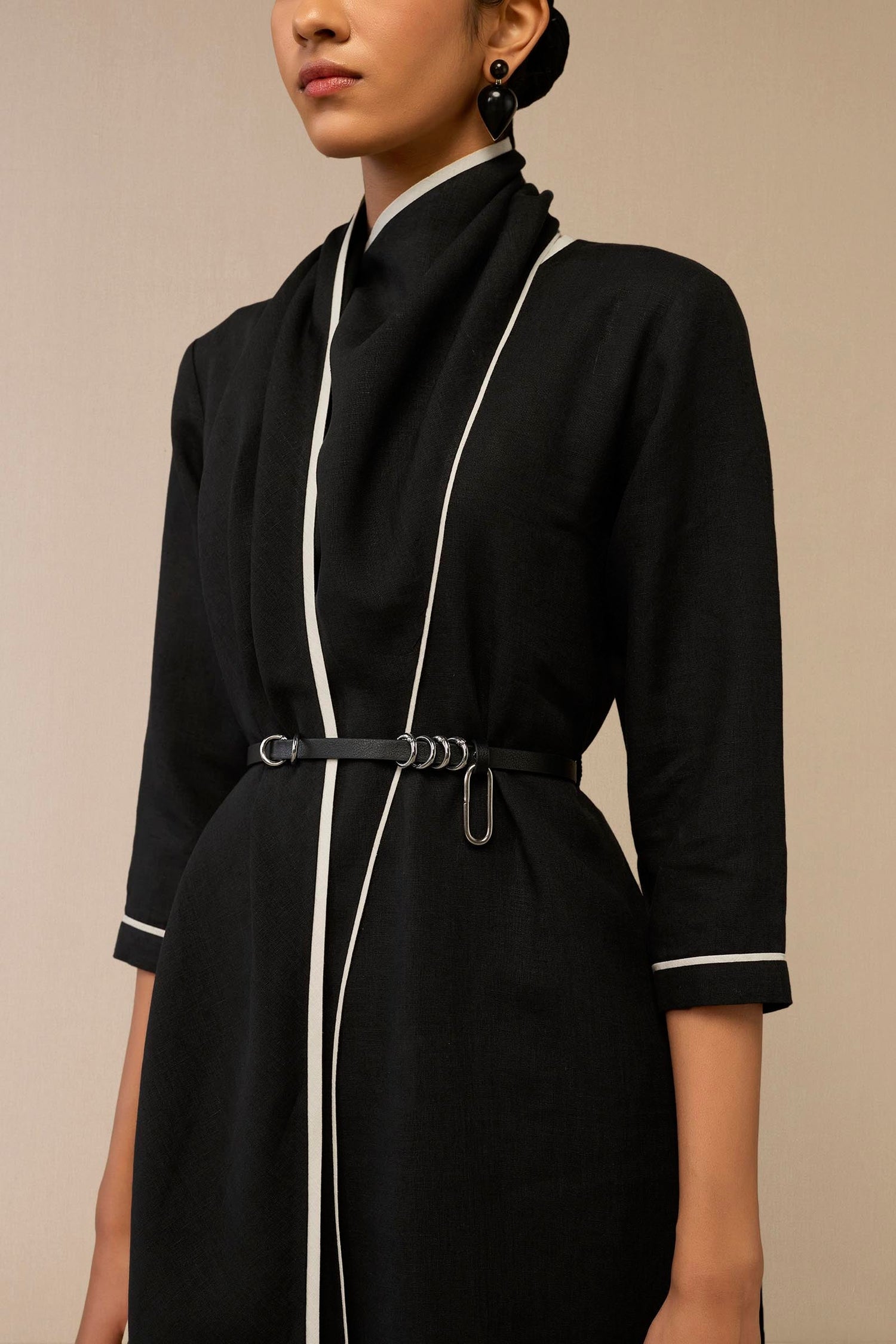 Linen Dilawar Tunic Set – Black