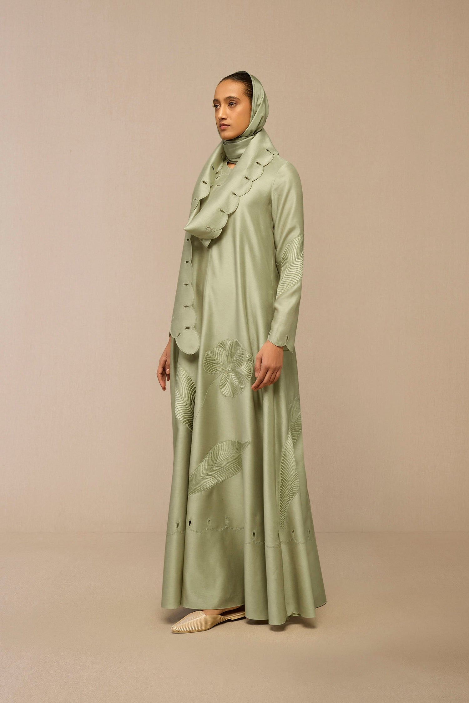Chanderi Zainat Abaya – Green
