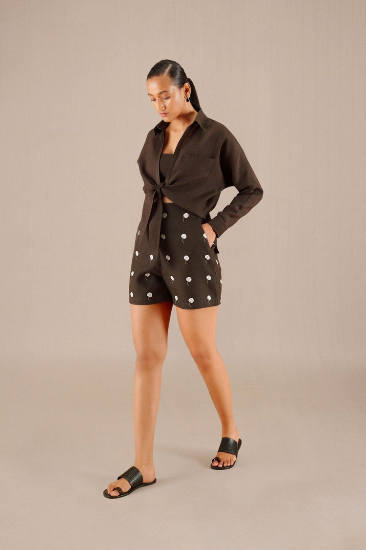 Izara Knotted Shirt Set - Dark Brown