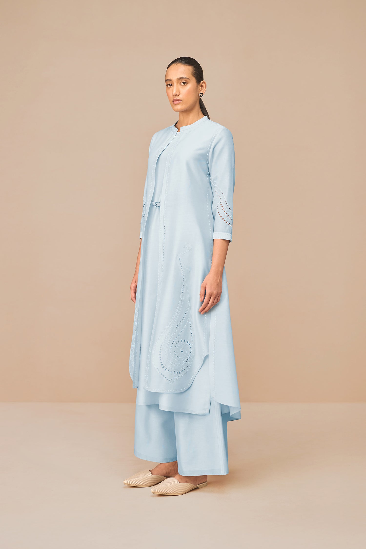Chanderi Anais Jacket Set – Blue