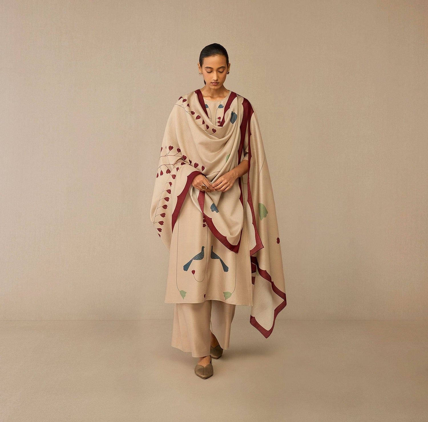  Chanderi Azran Kurta Set – Beige