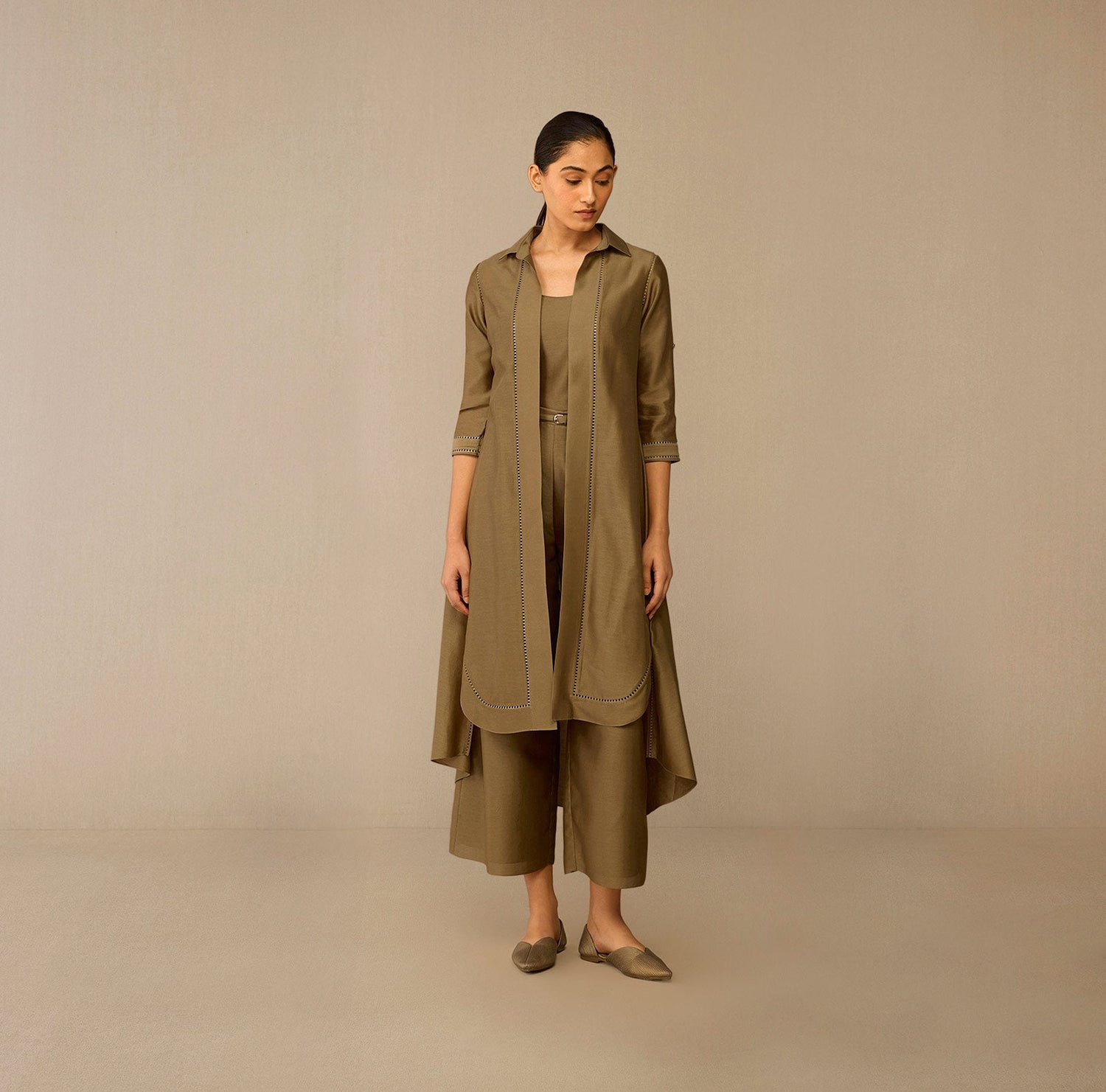  Chanderi Kasra Jacket Set – Grey