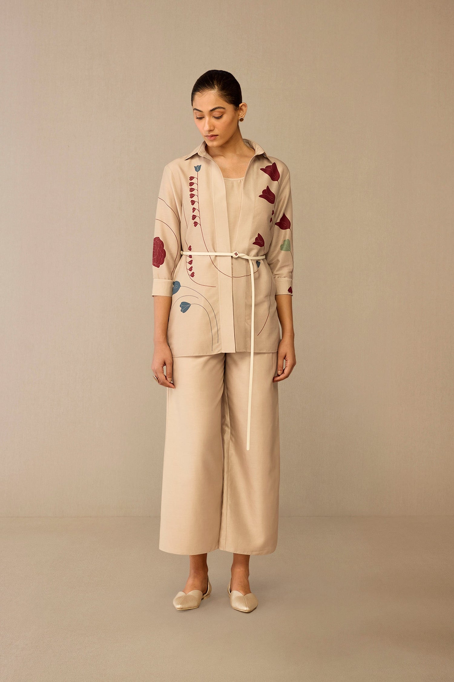  Chanderi Sarai Shirt Set – Beige