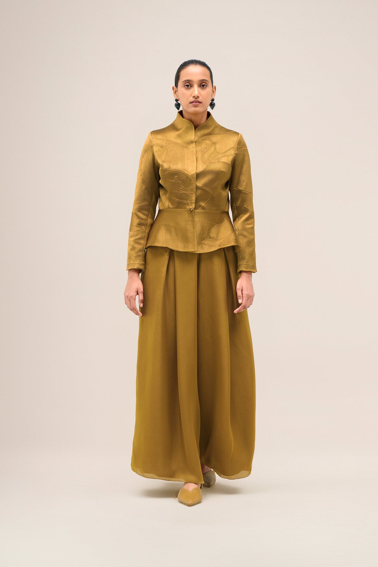  Chanderi Noha Jacket Set – Yellow