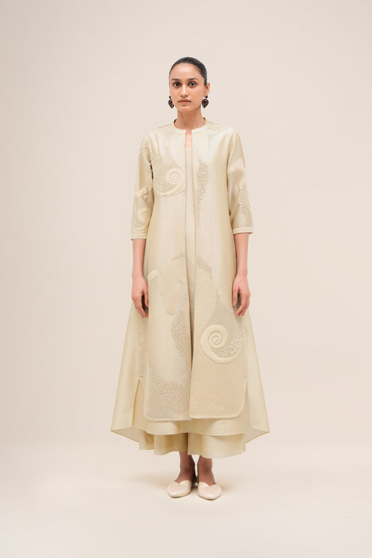 Chanderi Rida Jacket Set – Beige