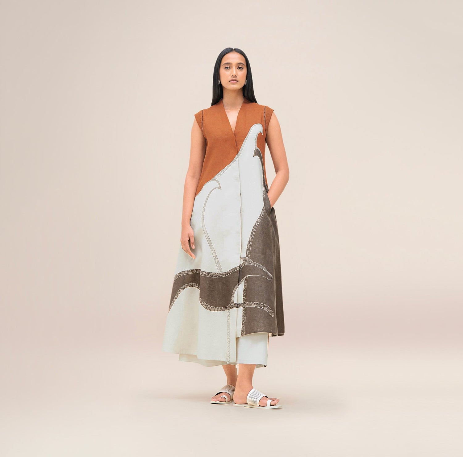  Linen Swan Jacket Set – Brown