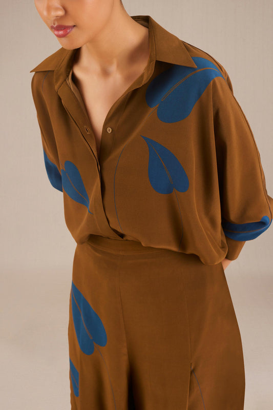 Silk Salma Co-ord Shirt Set – Brown