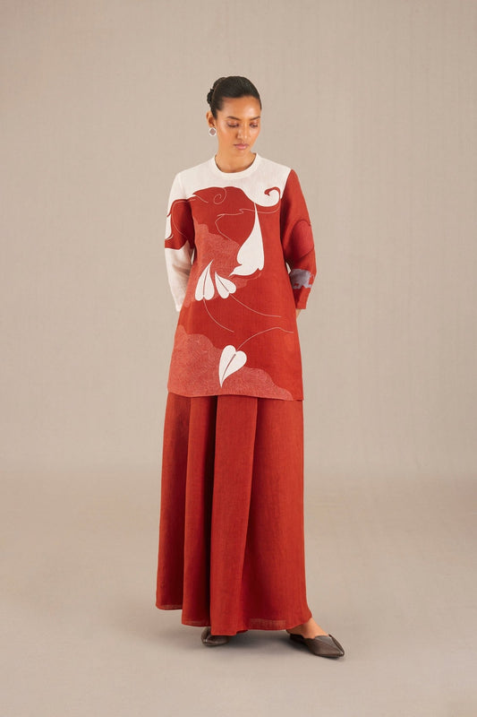Linen Aayat Shirt Co-ord Set – Red