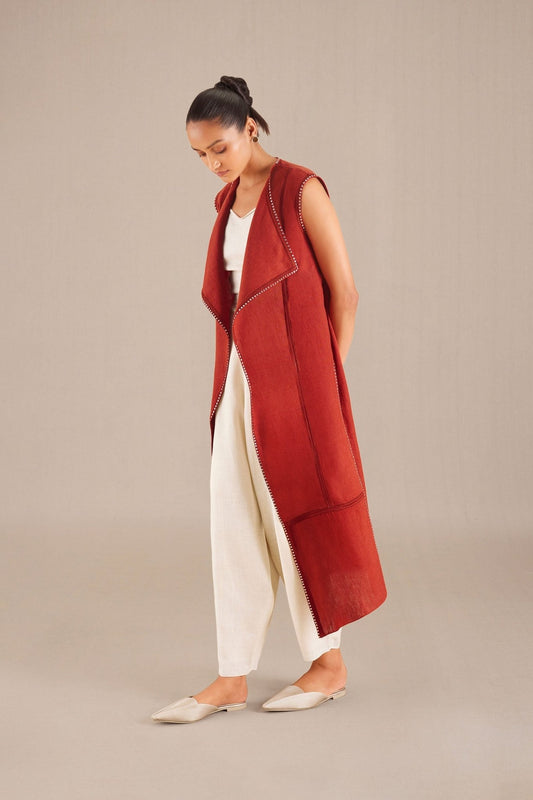 Linen Fluer Jacket set – Red
