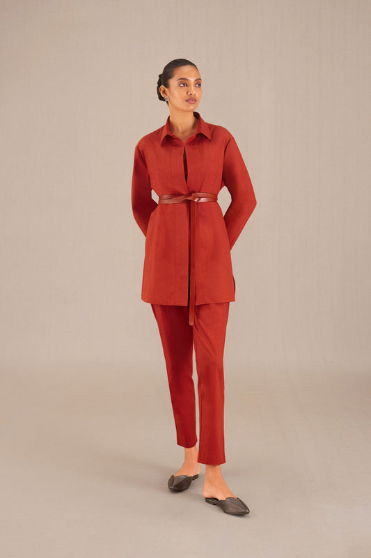 Cotton Aidah Shirt Co-ord Set – Red