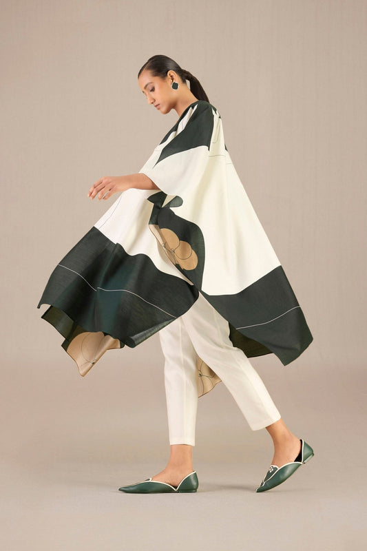 Chanderi Keer Cape Set – Ivory