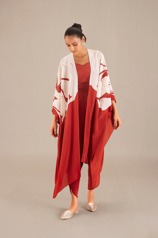 Crepe Armana Cape Co-ord set – Red