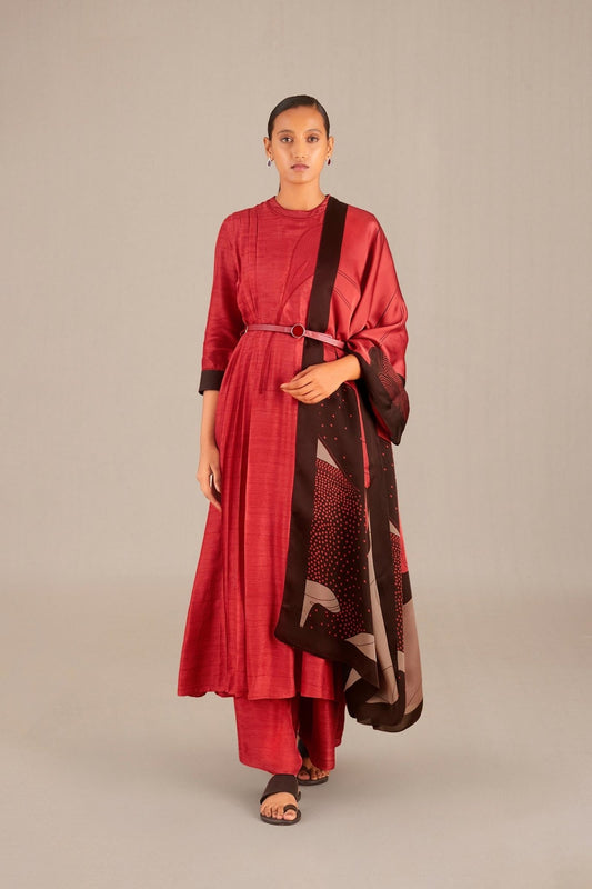 Silk Rafa Kurta Set – Red