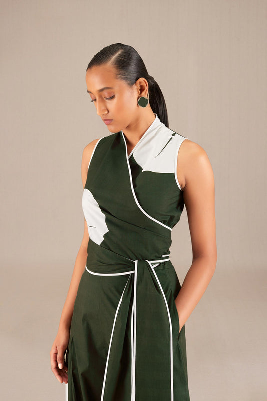 Cotton Esma Wrap Top Set – Green
