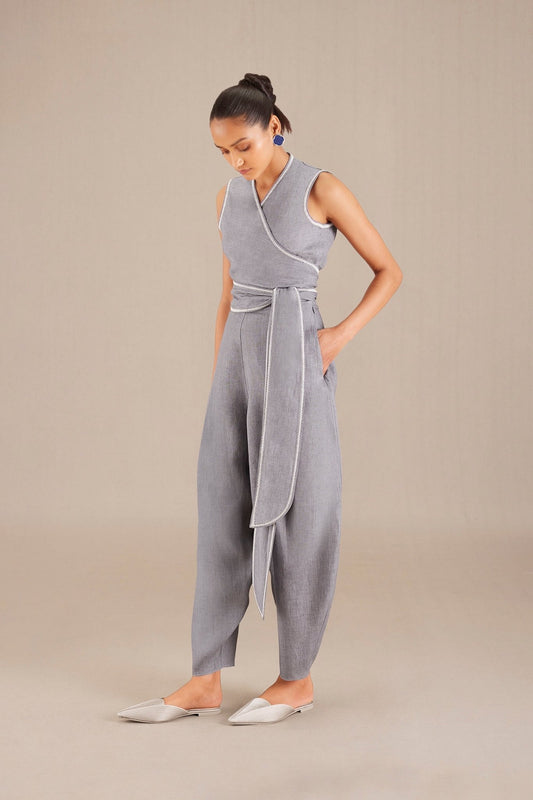 Linen Iva Wrap Top Set – Grey