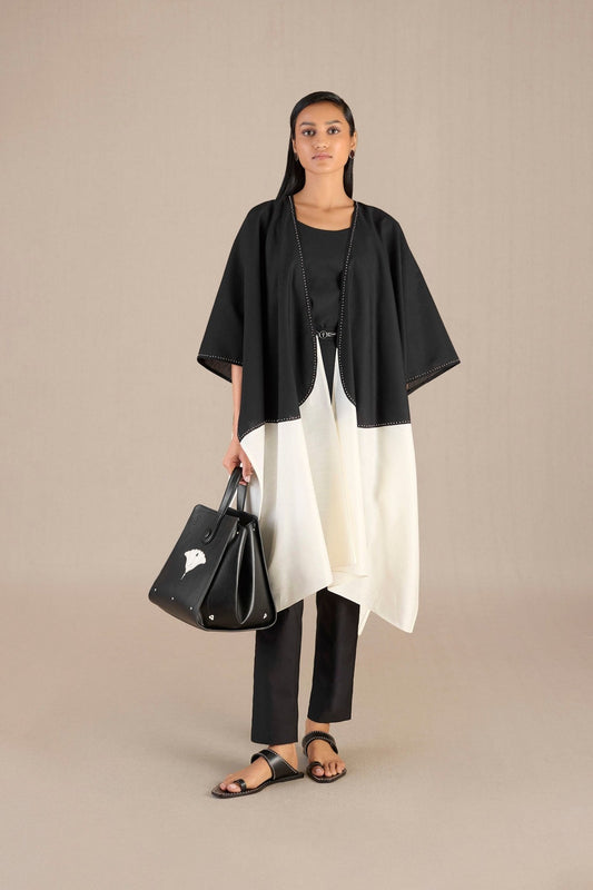 Chanderi Veera Cape Set – Black