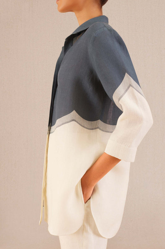 Linen Iqra Shirt Set – Blue