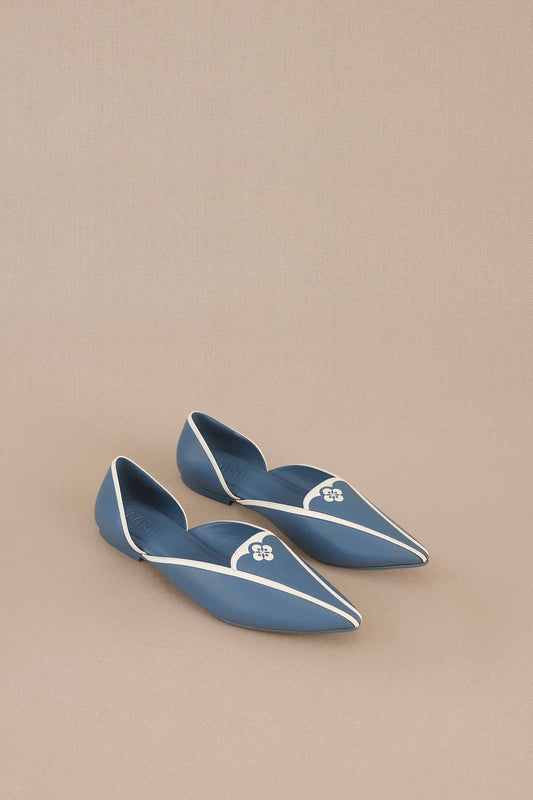 Faux Leather Elena Point-toe Flats – Blue