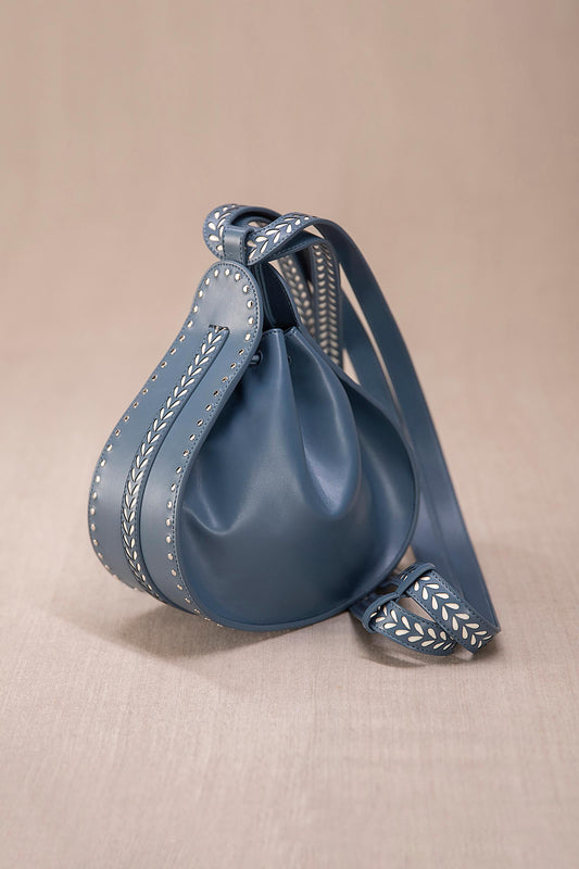 Leather Safeena Bucket Bag – Blue