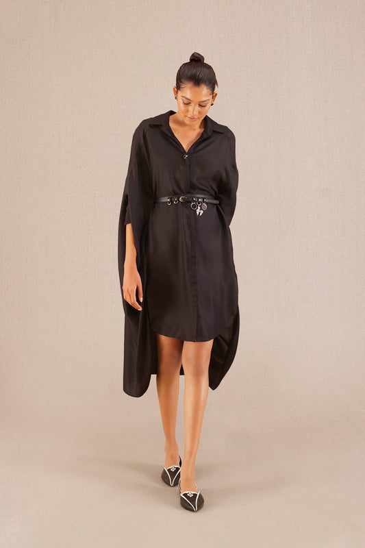 Silk Aria Shirt Dress – Black