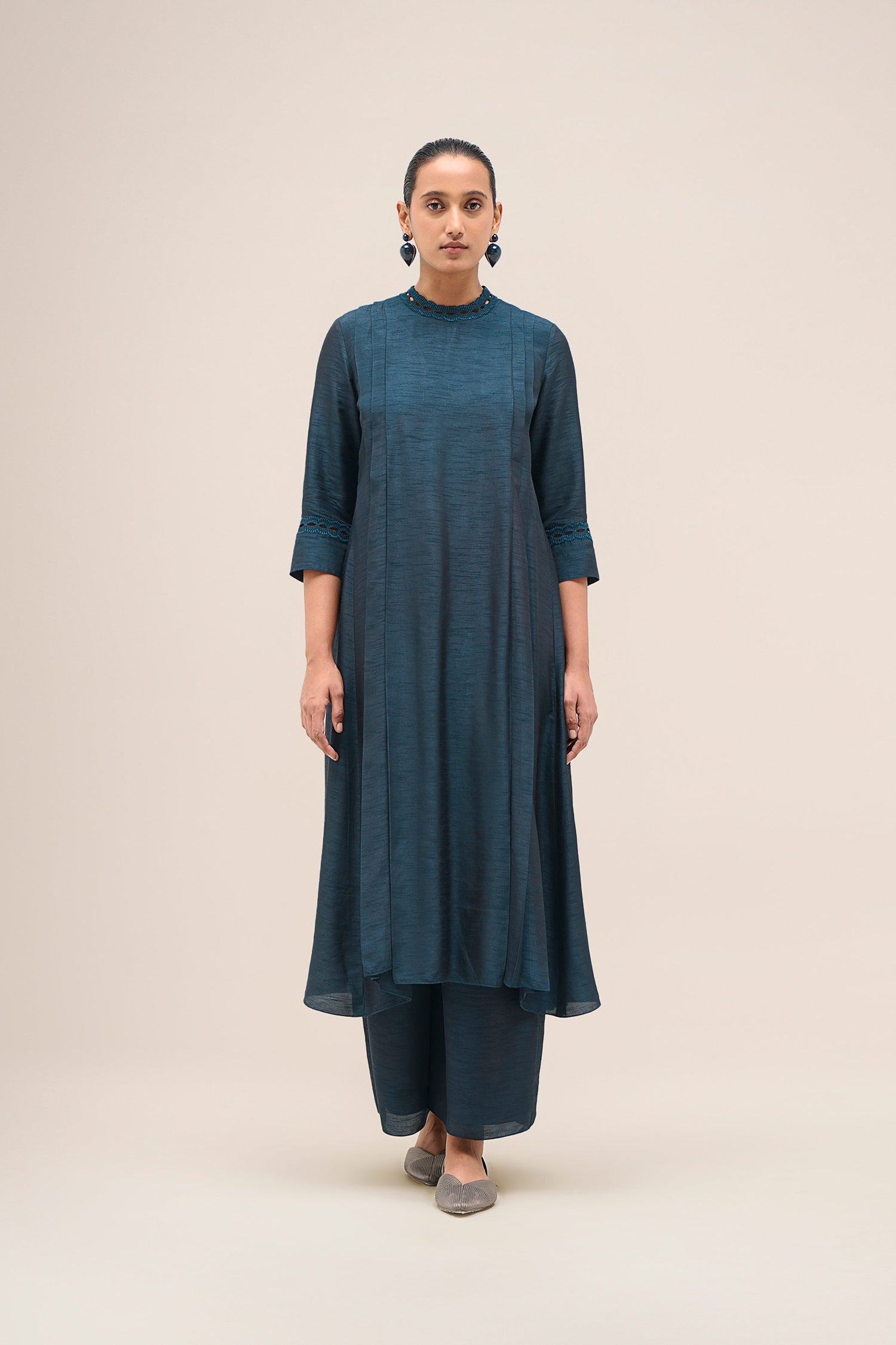  Chanderi Shiloh Kurta Set – Blue