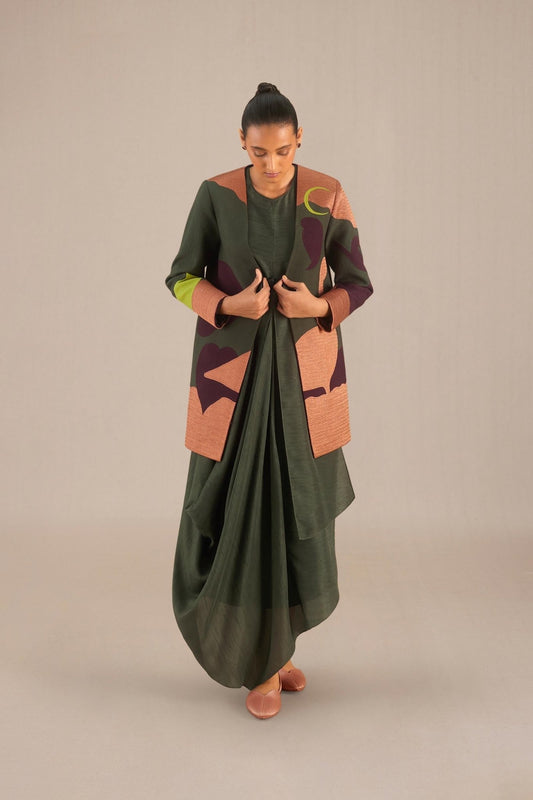 Chanderi Iyka Jacket Set – Green