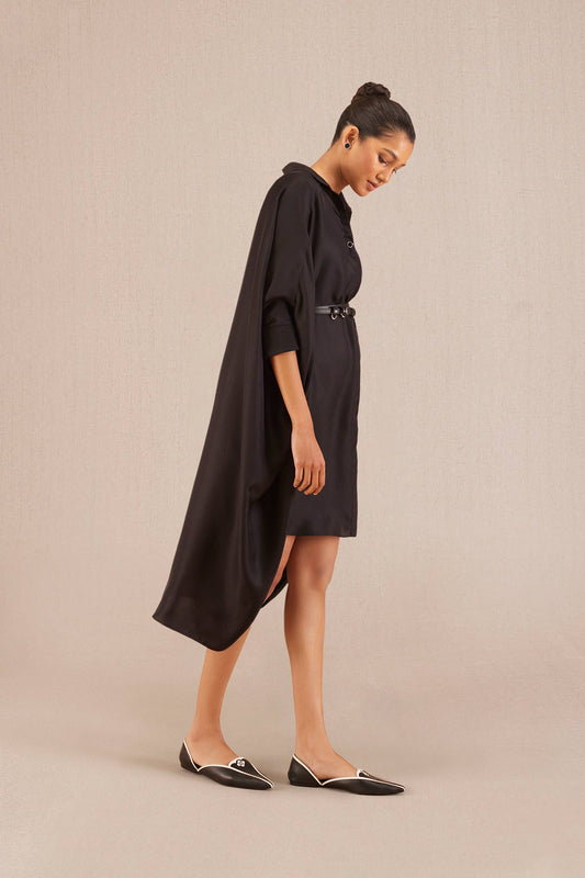 Silk Aria Shirt Dress – Black
