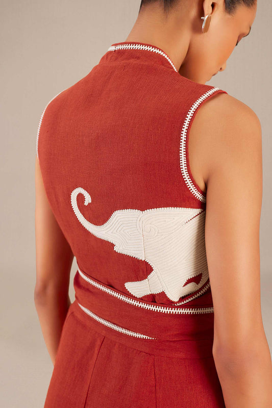 Linen Iva Wrap Top Set – Red