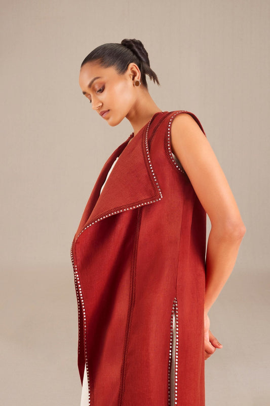 Linen Fluer Jacket set – Red