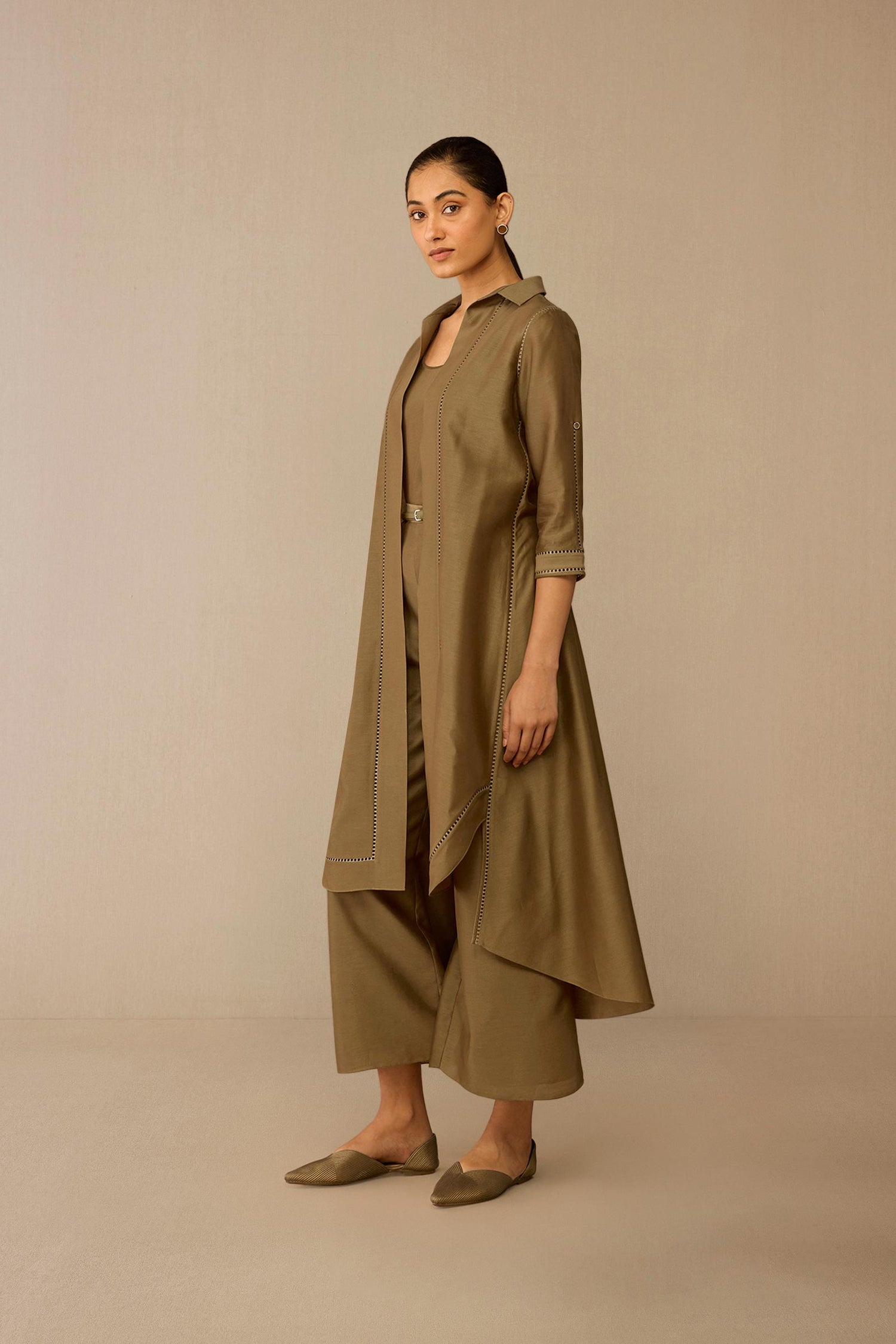  Chanderi Kasra Jacket Set – Grey