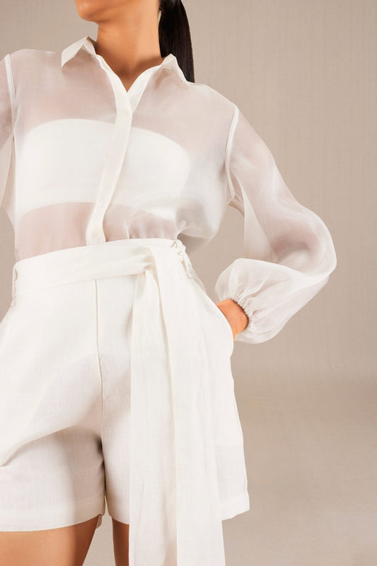 Organza Zaydi Shirt Co-Ord Set – Ivory