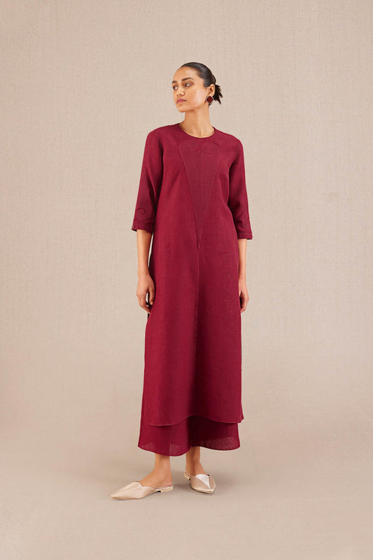 Linen Inaya Kurta Set – Red