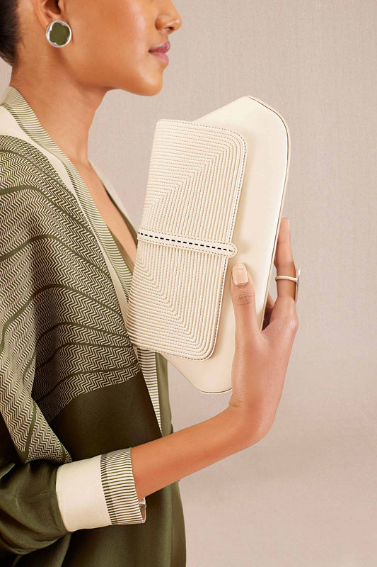 Faux Leather Izrah Clutch – Ivory