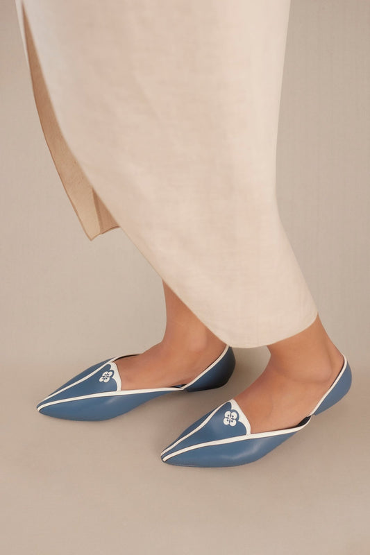 Faux Leather Elena Point-toe Flats – Blue