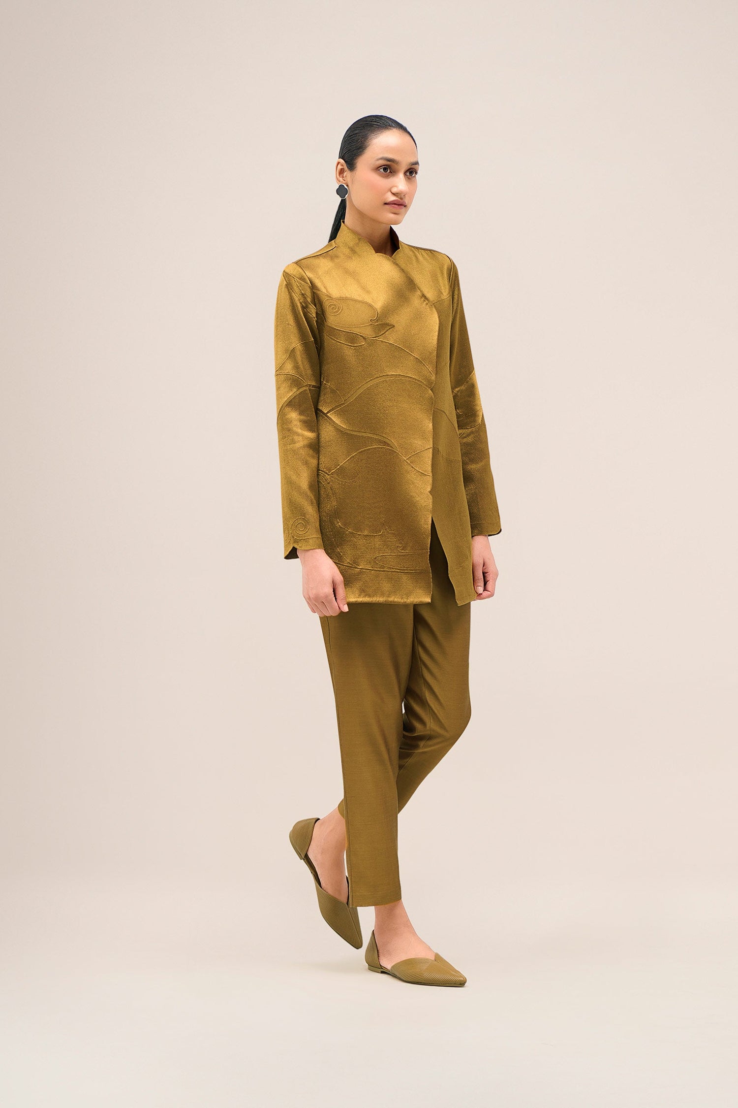  Chanderi Mona Jacket Set – Yellow