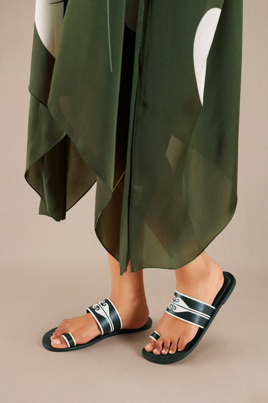 Faux Leather Naseera Slip-ons – Green