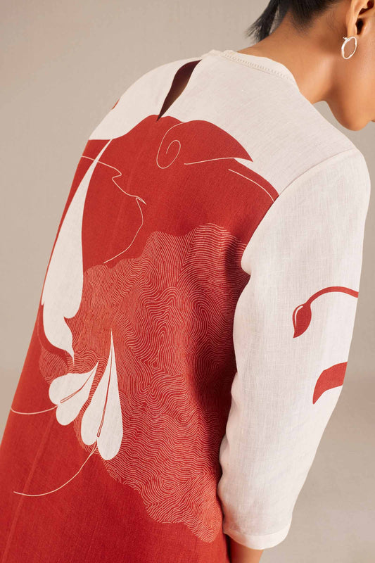 Linen Aayat Shirt Co-ord Set – Red