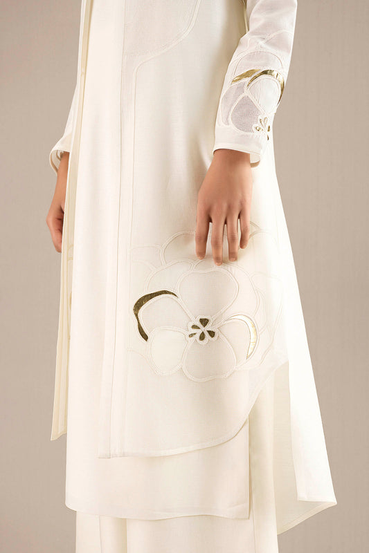 Chanderi Zarna Jacket Set – Ivory