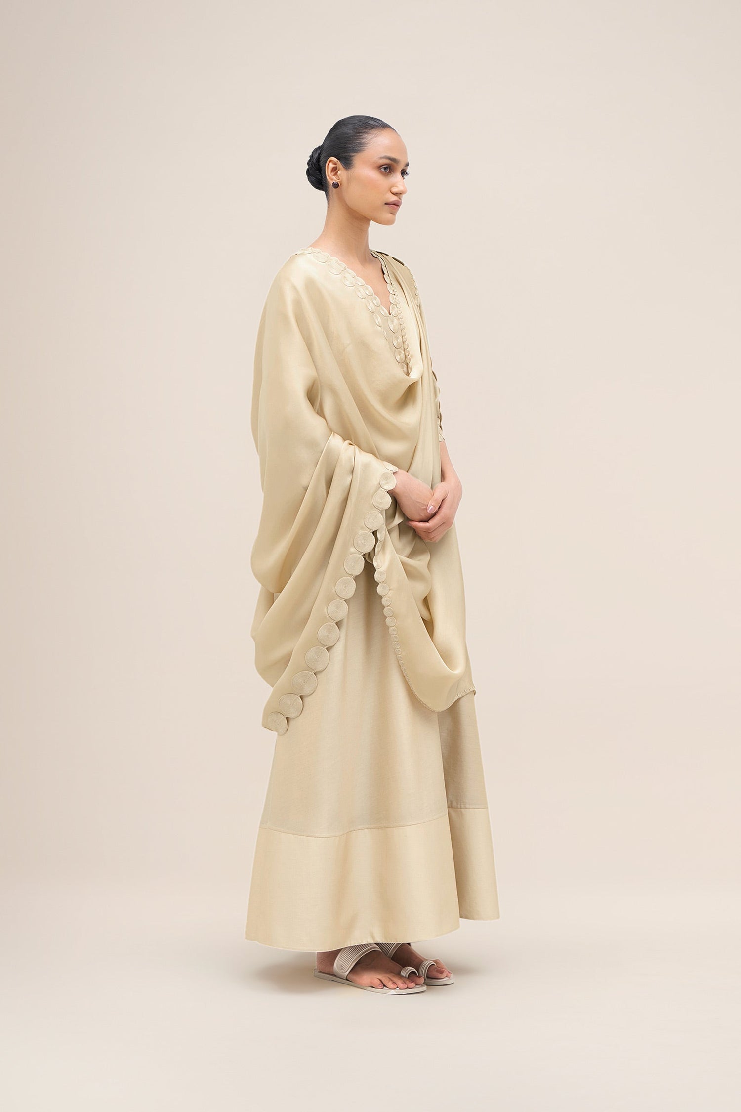  Chanderi Rida Jacket Set – Beige