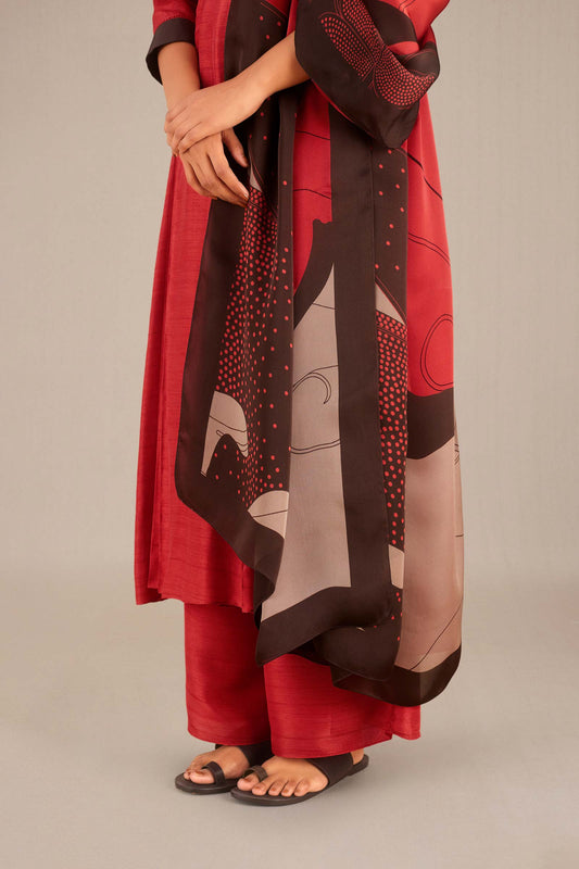Silk Rafa Kurta Set – Red