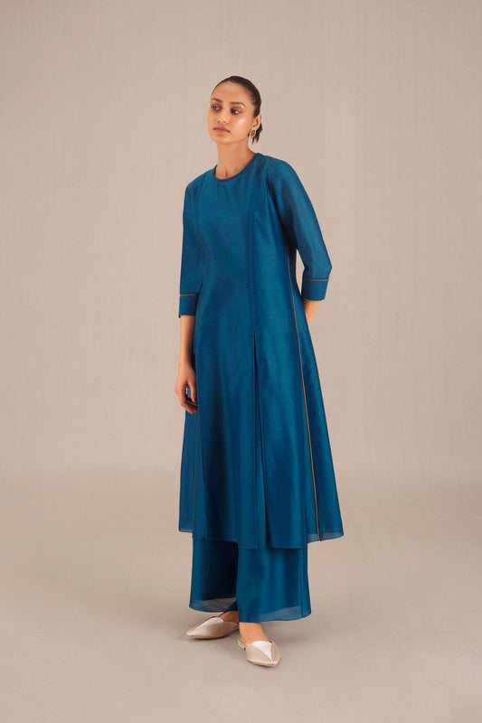 Chanderi Akira Kurta Set – Blue