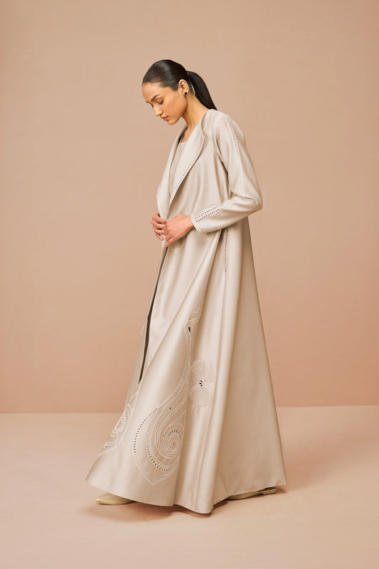 Chanderi Raysa Abaya Set – Beige