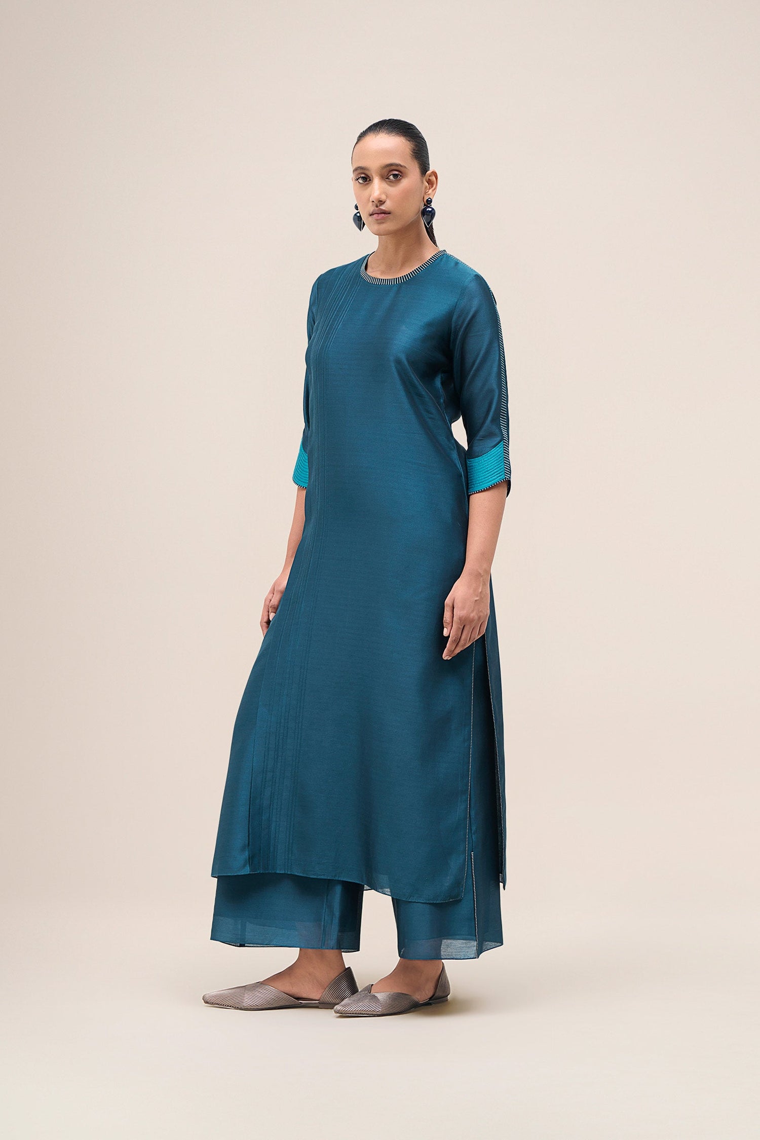  Chanderi Shiloh Kurta Set – Blue